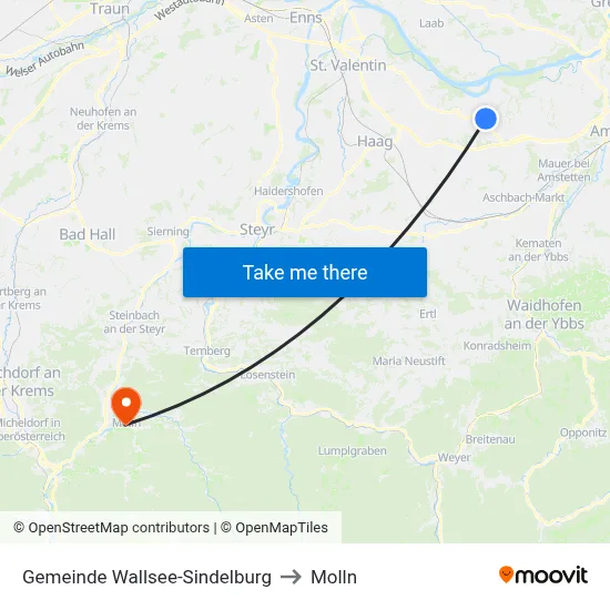 Gemeinde Wallsee-Sindelburg to Molln map