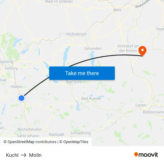 Kuchl to Molln map