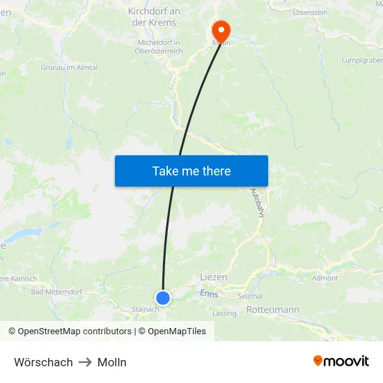 Wörschach to Molln map