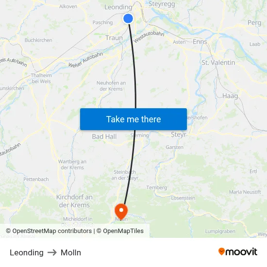Leonding to Molln map