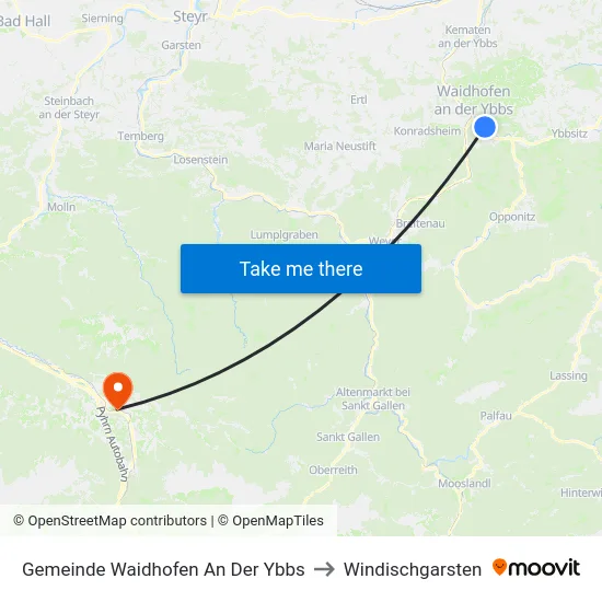 Gemeinde Waidhofen An Der Ybbs to Windischgarsten map