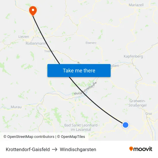 Krottendorf-Gaisfeld to Windischgarsten map