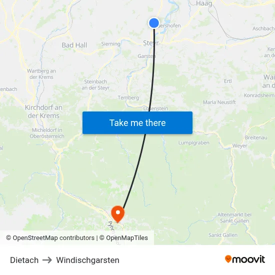 Dietach to Windischgarsten map