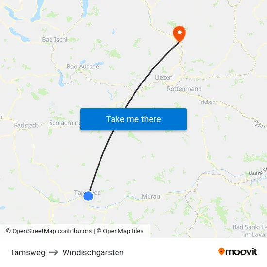 Tamsweg to Windischgarsten map