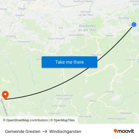 Gemeinde Gresten to Windischgarsten map