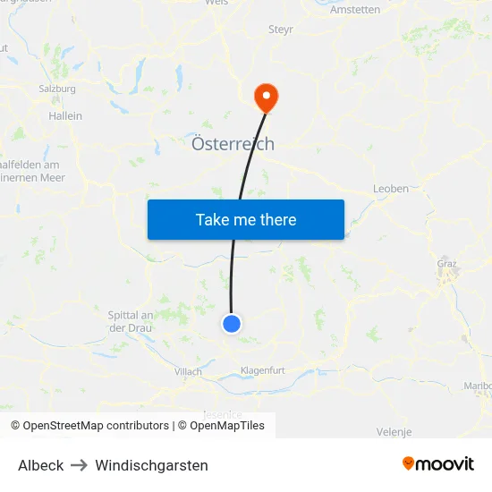 Albeck to Windischgarsten map