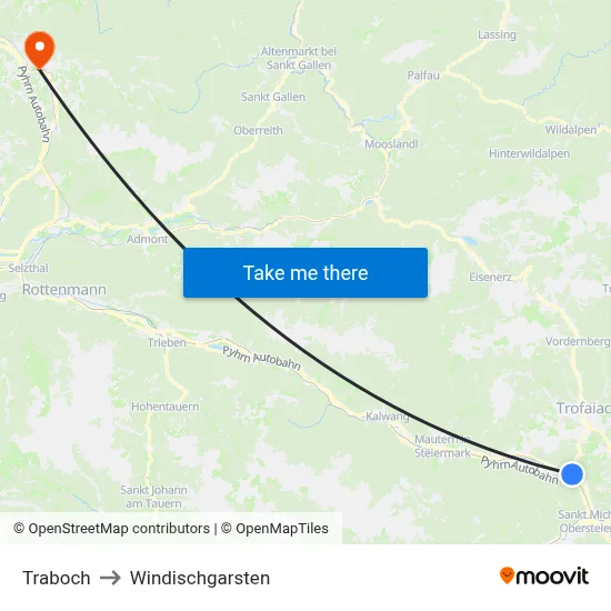 Traboch to Windischgarsten map