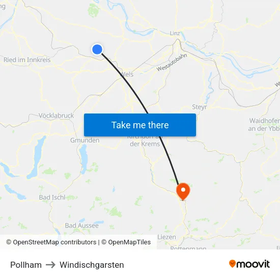 Pollham to Windischgarsten map