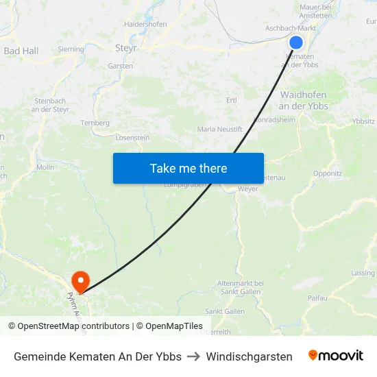 Gemeinde Kematen An Der Ybbs to Windischgarsten map