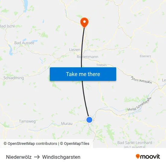 Niederwölz to Windischgarsten map