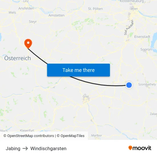 Jabing to Windischgarsten map
