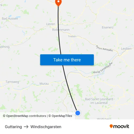 Guttaring to Windischgarsten map