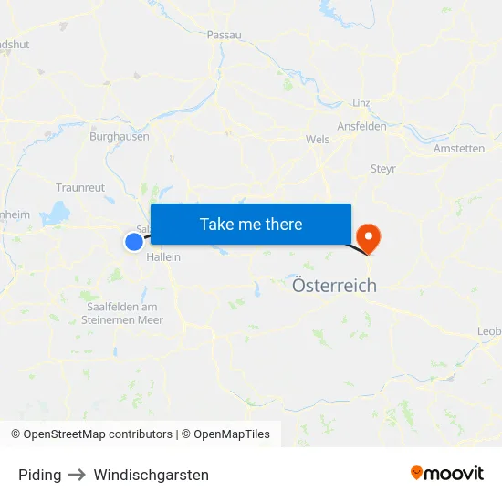 Piding to Windischgarsten map