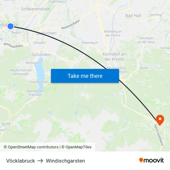 Vöcklabruck to Windischgarsten map