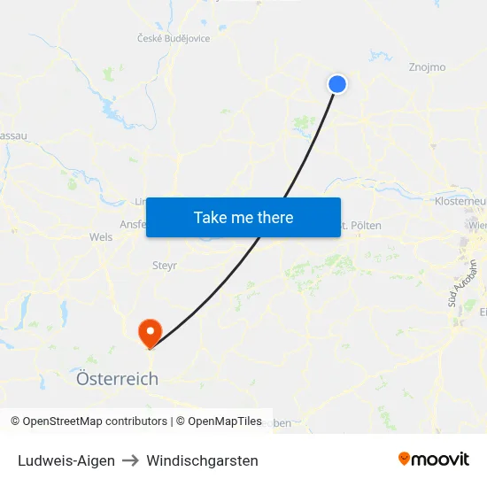 Ludweis-Aigen to Windischgarsten map