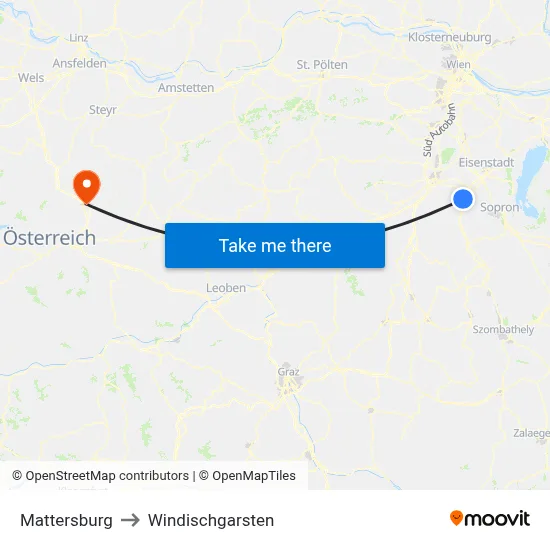 Mattersburg to Windischgarsten map