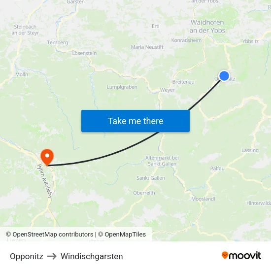 Opponitz to Windischgarsten map