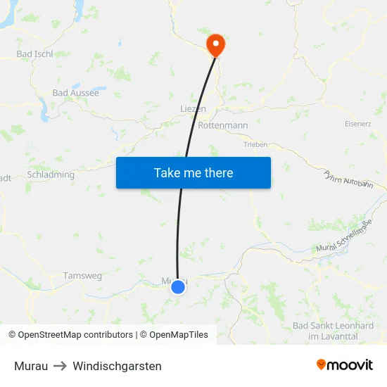 Murau to Windischgarsten map