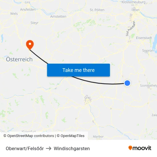 Oberwart/Felsőőr to Windischgarsten map