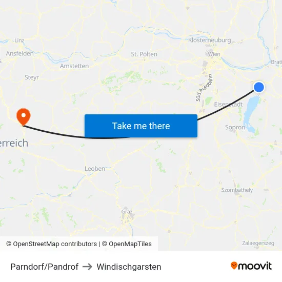 Parndorf/Pandrof to Windischgarsten map