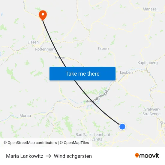 Maria Lankowitz to Windischgarsten map