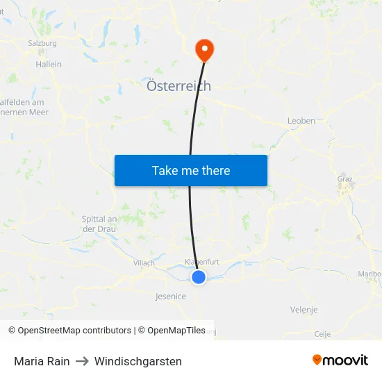 Maria Rain to Windischgarsten map