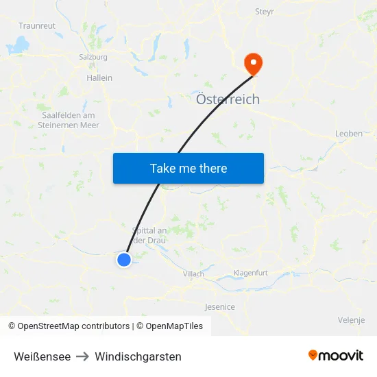 Weißensee to Windischgarsten map