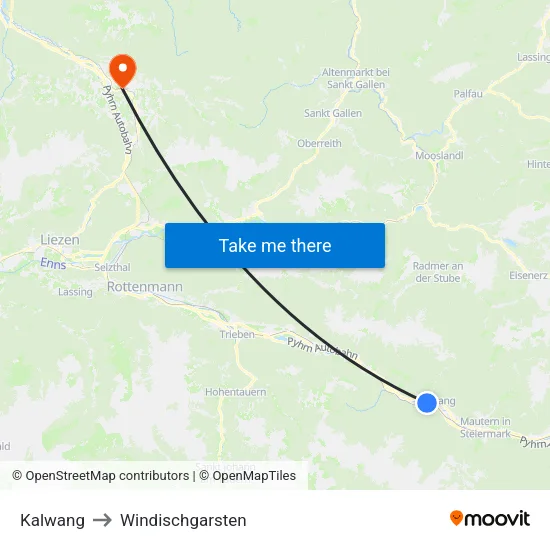 Kalwang to Windischgarsten map