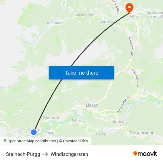 Stainach-Pürgg to Windischgarsten map