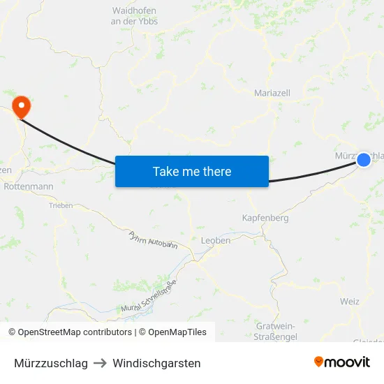 Mürzzuschlag to Windischgarsten map