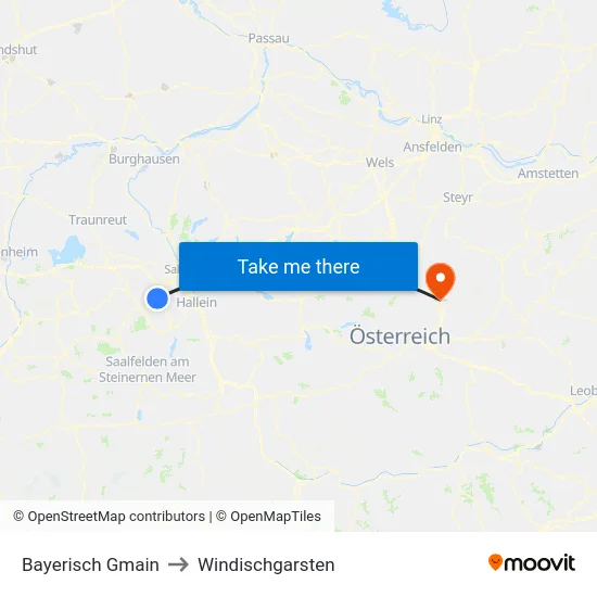 Bayerisch Gmain to Windischgarsten map