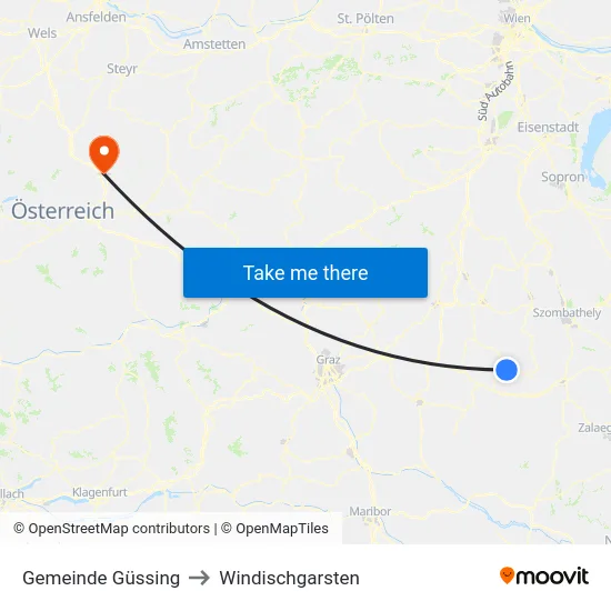 Gemeinde Güssing to Windischgarsten map