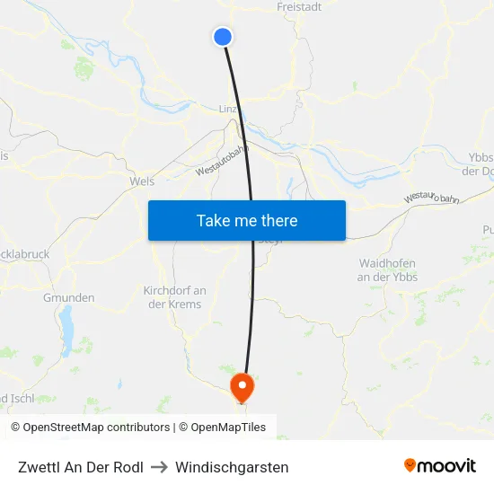 Zwettl An Der Rodl to Windischgarsten map