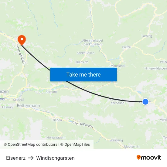 Eisenerz to Windischgarsten map