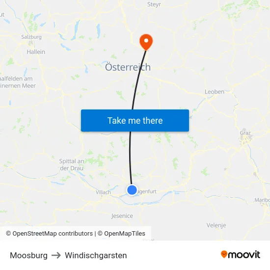 Moosburg to Windischgarsten map