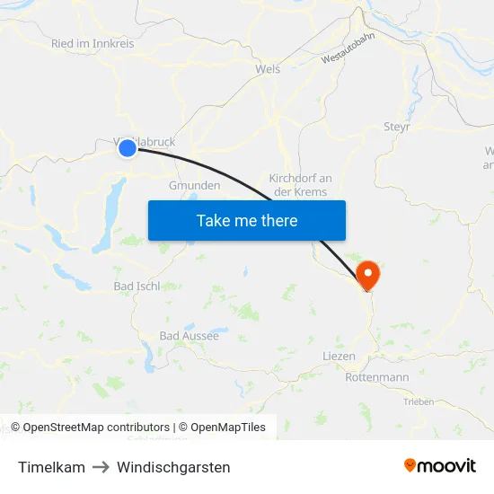 Timelkam to Windischgarsten map
