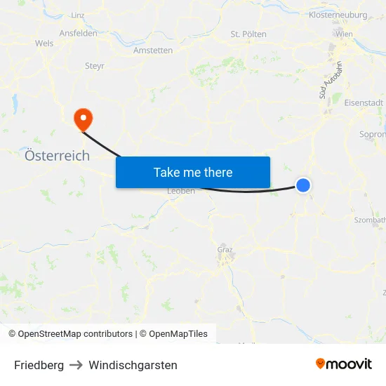 Friedberg to Windischgarsten map