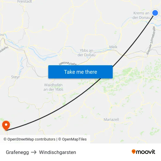 Grafenegg to Windischgarsten map