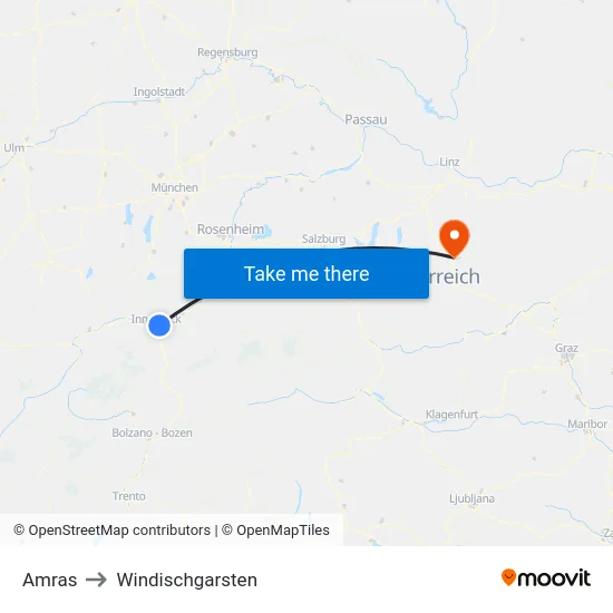 Amras to Windischgarsten map