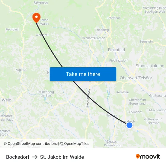 Bocksdorf to St. Jakob Im Walde map