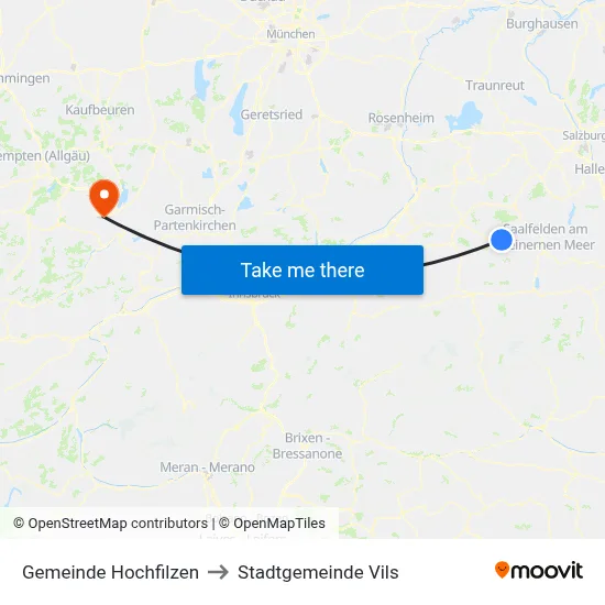 Gemeinde Hochfilzen to Stadtgemeinde Vils map