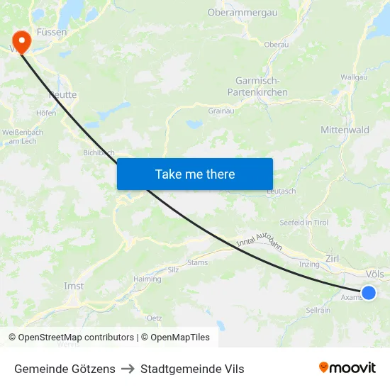 Gemeinde Götzens to Stadtgemeinde Vils map