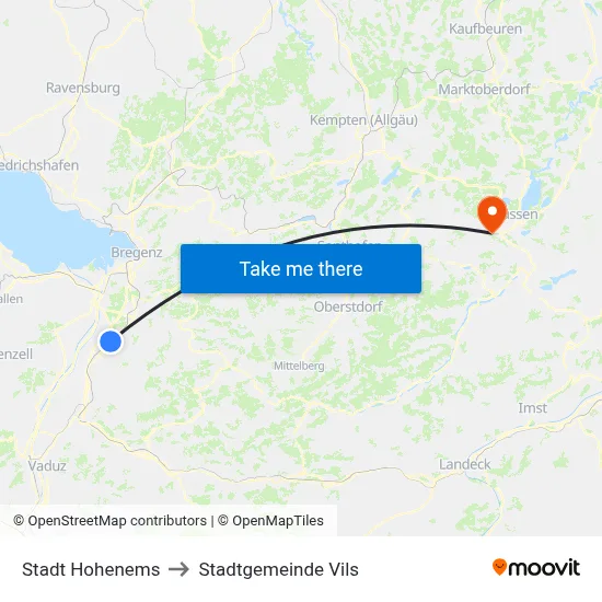 Stadt Hohenems to Stadtgemeinde Vils map