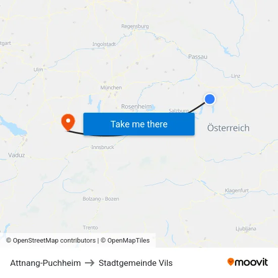 Attnang-Puchheim to Stadtgemeinde Vils map