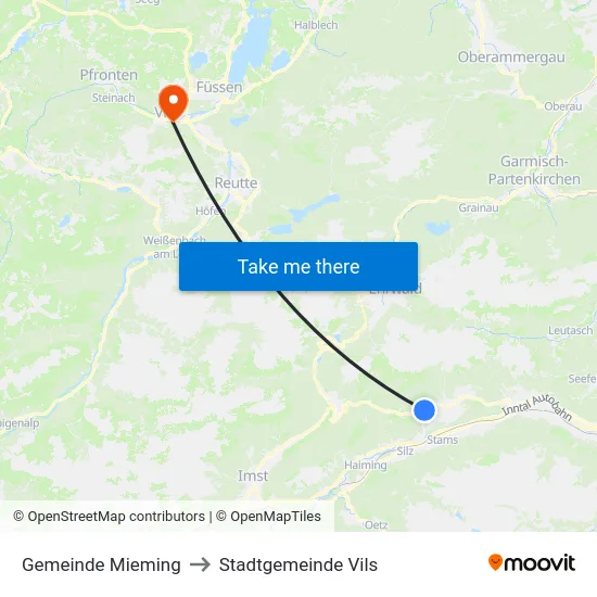 Gemeinde Mieming to Stadtgemeinde Vils map