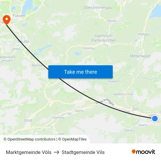 Marktgemeinde Völs to Stadtgemeinde Vils map