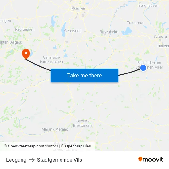 Leogang to Stadtgemeinde Vils map