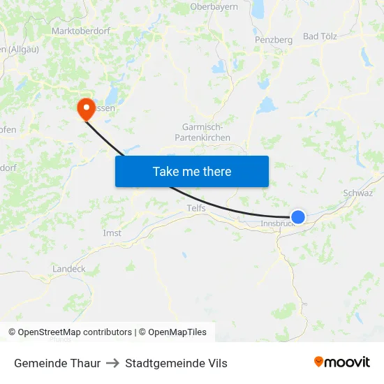 Gemeinde Thaur to Stadtgemeinde Vils map