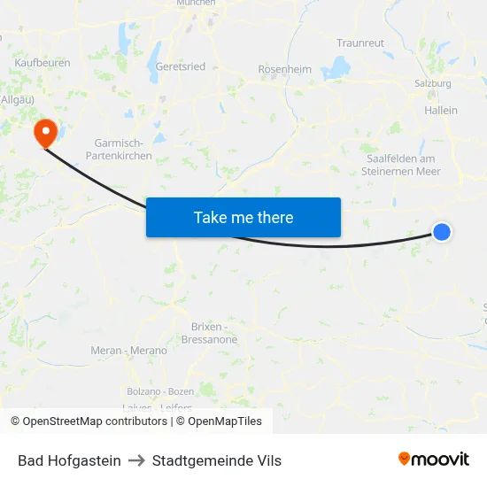 Bad Hofgastein to Stadtgemeinde Vils map