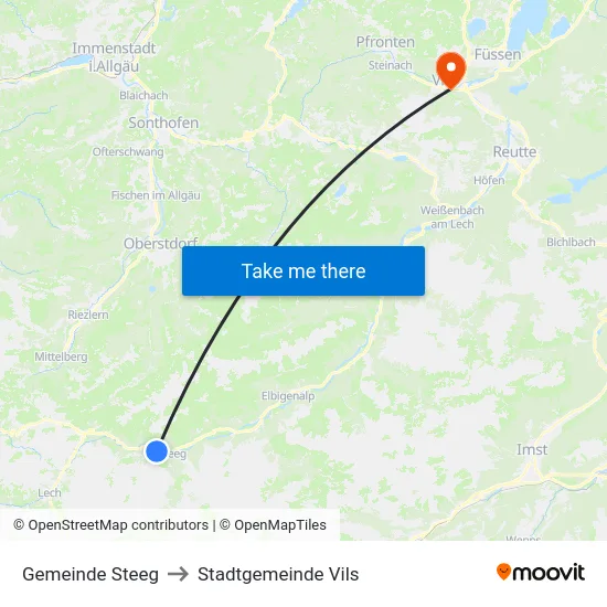 Gemeinde Steeg to Stadtgemeinde Vils map